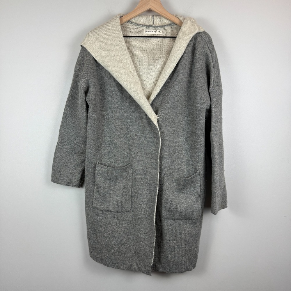 Blank NYC Cardigan Womens Medium Heather Gray Wool Blend Knit Long Sleeve Hooded